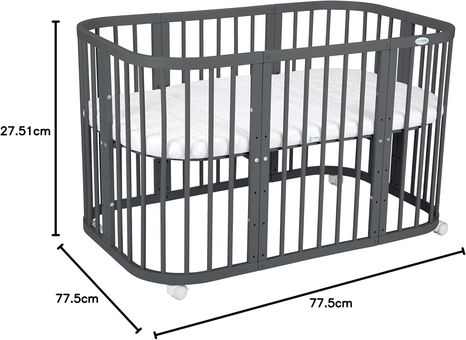 Waldin Lettino per bambini in legno 7in1 con materasso, Letto "Cresci con me", Ventilato, Base regolabile in 5 altezze, Set All-Inclusive, Legno Bianco
