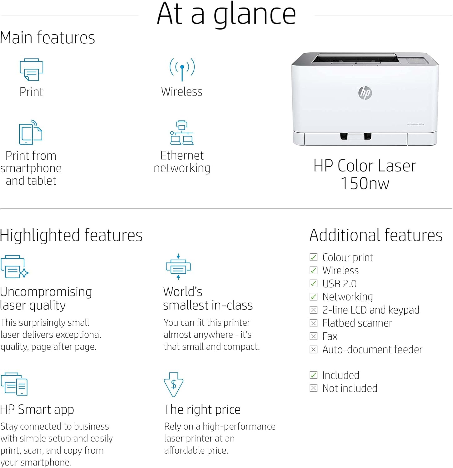 HP Color Laser MFP 179fwg Stampante multifunzione laser a colori, Stampa, Copia, Scansione, Fax, Alimentatore automatico di documenti, Wi-Fi, Ethernet, USB, App HP Smart