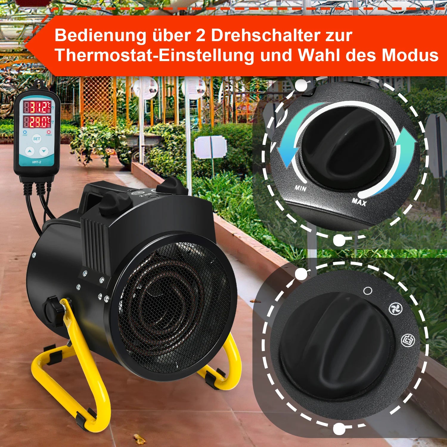 Sonnewelt 2000W Protettore antigelo per serra con termostato IPX4