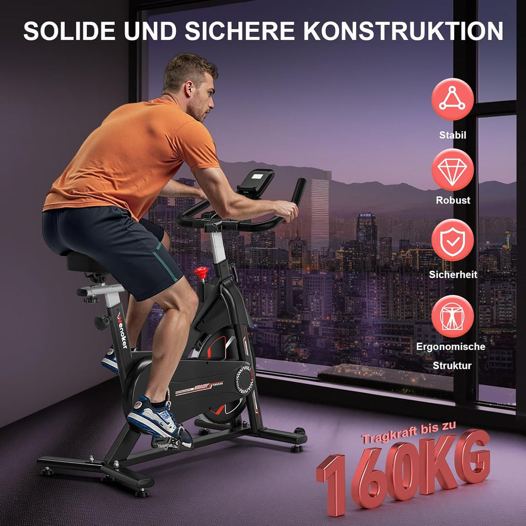 [Aggiornato 2025] Cyclette Wenoker, Bici stazionaria a resistenza magnetica per casa, Cyclette da interno silenziosa con volano pesante e monitor LCD migliorato, fino a 160 kg