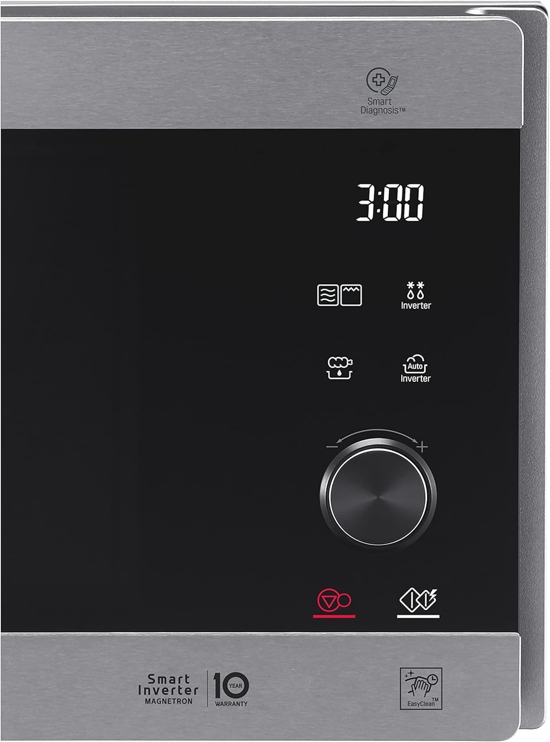 LG MS2595CIS Forno a microonde con tecnologia Smart Inverter, capacità 25 litri, 1000 W, programmi automatici, livelli di potenza regolabili e funzione EasyClean, argento