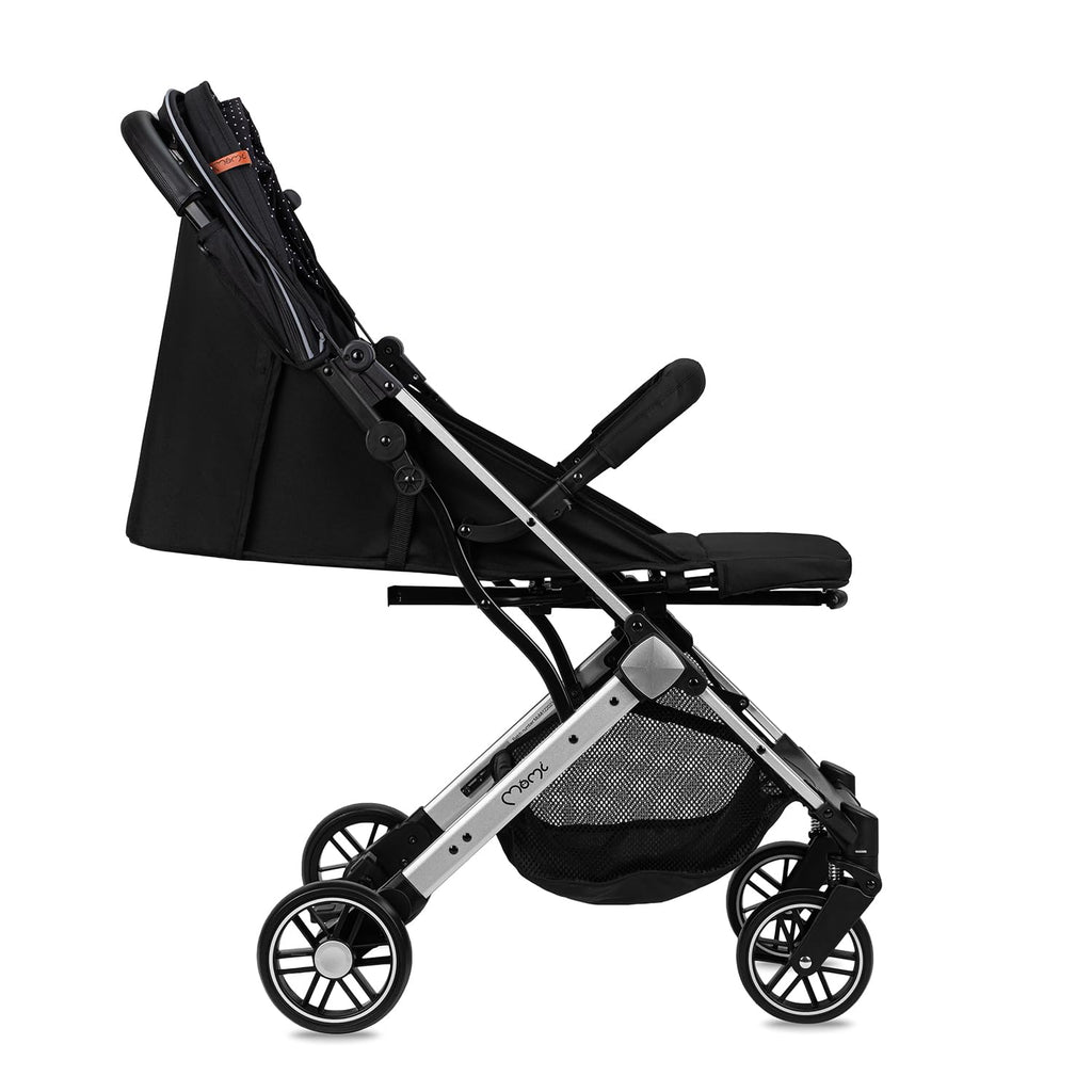 MOMI ESTELLE Kinderwagen für Kinder ab 6 Monat bis zu max körpergewicht von 15 kg, klappbar auf die Maße 65 x 51 x 21 cm, gewicht 7,5 kg, 5-Punkt-Sicherheitsgurt, koffer, grau-gold, Räder 6''/6,5''