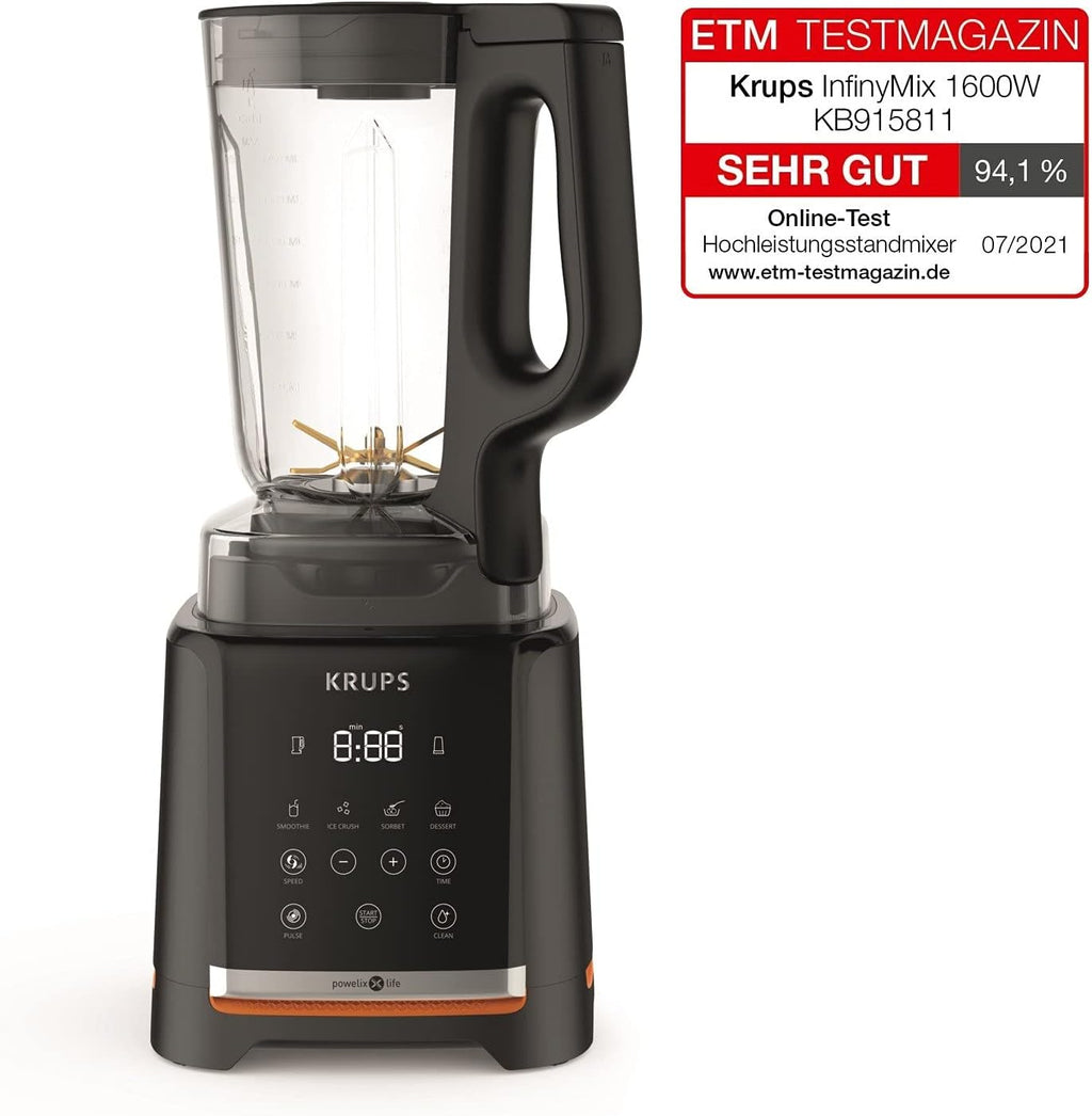 Krups Frullatore ad alta velocità InfinyMix KB9158 | 1600 W | 5 programmi automatici + impostazione manuale | Caraffa Tritan | ricettario incluso | Frullati, frappè, ghiaccio tritato | Nero