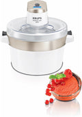 Krups GVS241 Gelatiera Venice Perfect Mix | Gelato, Sorbetto, Frozen Yogurt fatti in casa da 1L | Senza compressore | Ricettario e spatola in silicone inclusi | Display digitale e segnale acustico, bianco