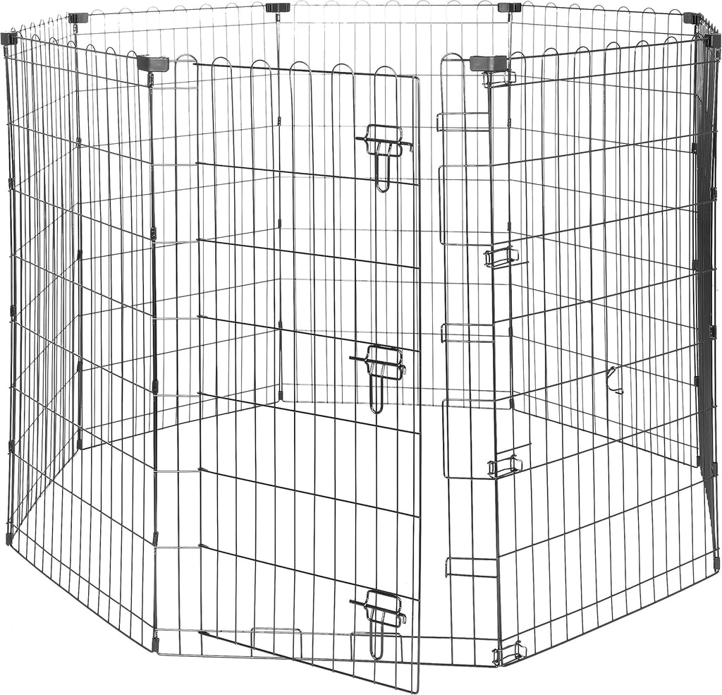 Amazon Basics - Achteckig, Laufgehege für Hunde und andere Haustiere, faltbar, Metall, mit Tür,122 cm, Schwarz