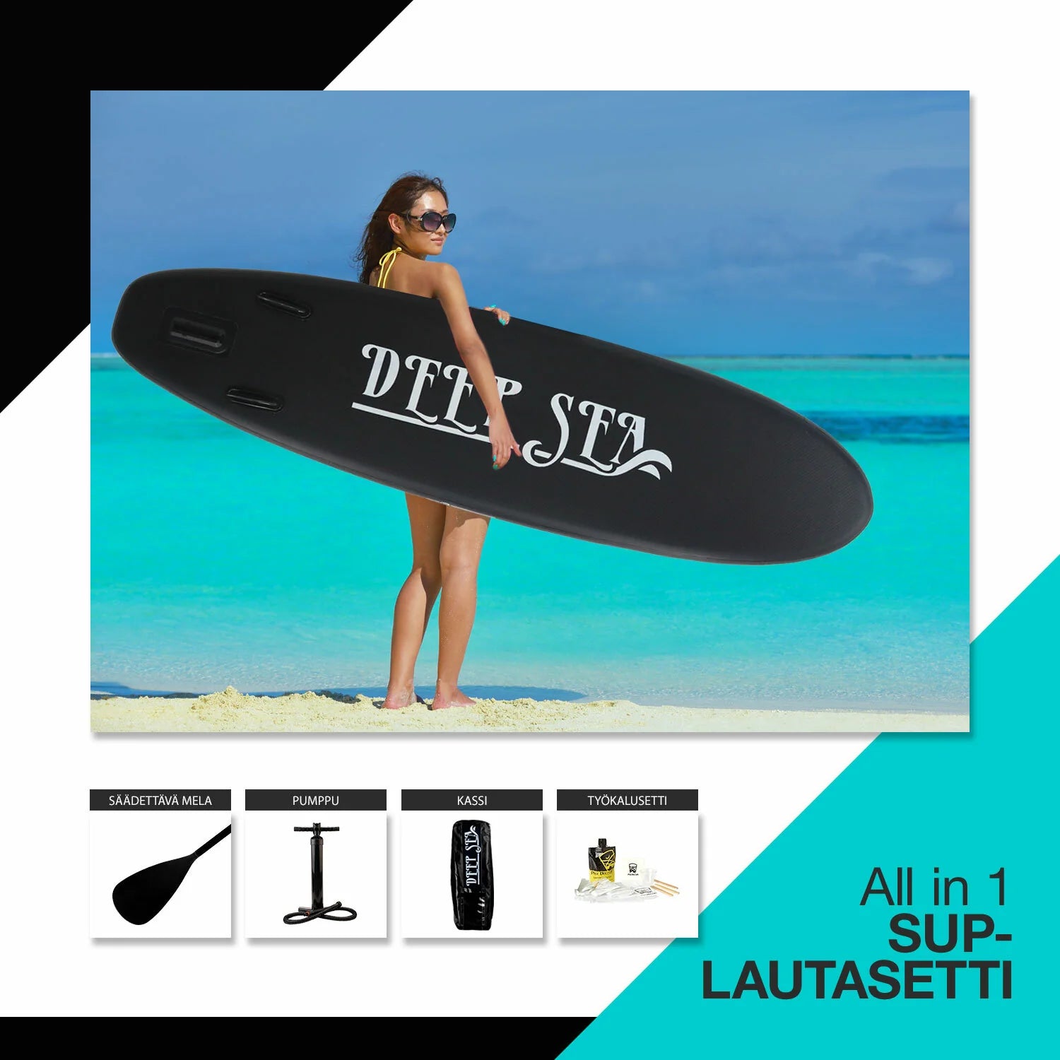 Set Stand-up Paddle Deep Sea (275 cm), nero