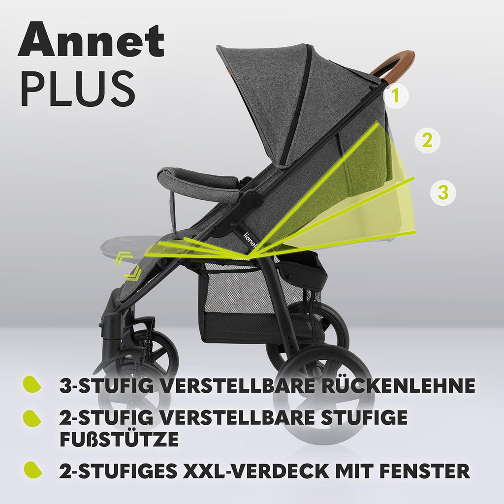 LIONELO Annet Buggy fino a 22 kg con funzione reclinabile, passeggino compatto richiudibile con accessori, ruote in schiuma EVA, zanzariera, coprigambe, portabevande, cestino (Golden Moments, Tour)