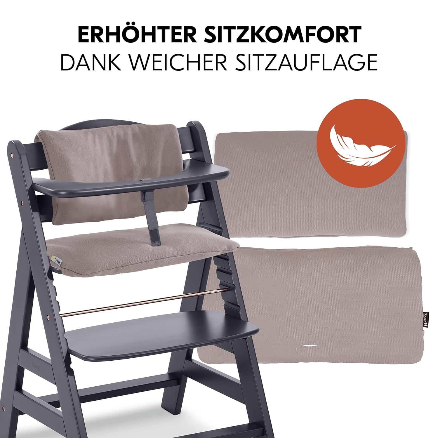 hauck Alpha Plus Newborn Set Deluxe - Seggiolone Pappa Legno da Nascita con Funzione Sdraietta - include Sdraietta per Neonato & Cuscino - Evolutivo, Regolabile - Dark Grey