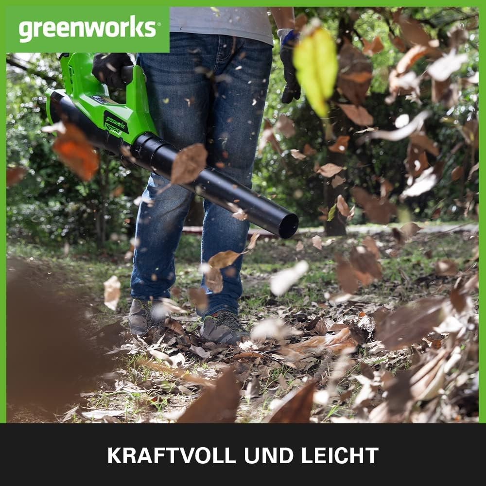 Greenworks G40ABK2 Axial Laubblser mit Tempomat, 177 km/h, 11,05 m/min, 40V 2Ah Batterie & Ladegert, 3 Jahre Garantie