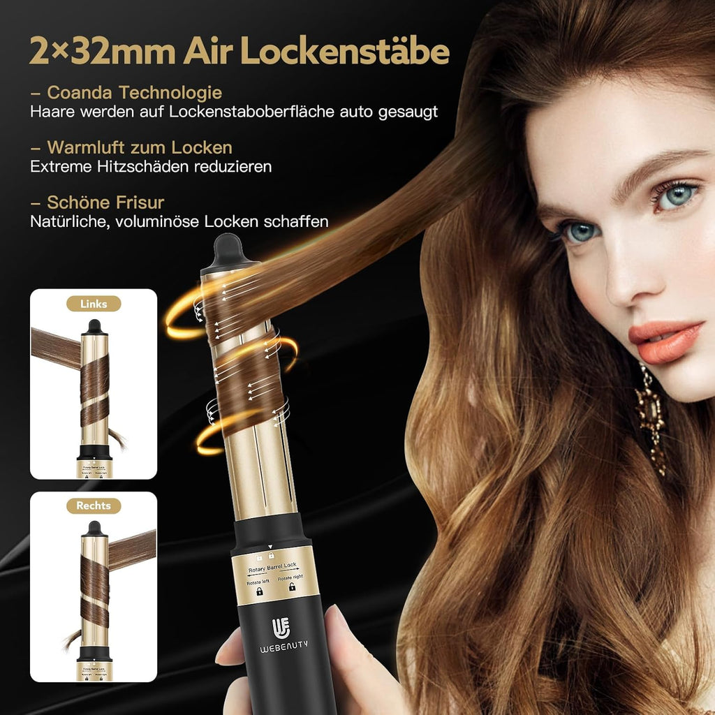webeauty Asciugacapelli 5 in 1, 110.000 giri/min, 20 m/s, Asciugacapelli brushless ad alta velocità con 200 milioni di ioni negativi con spazzola ad aria calda e arricciacapelli ad aria, Bianco