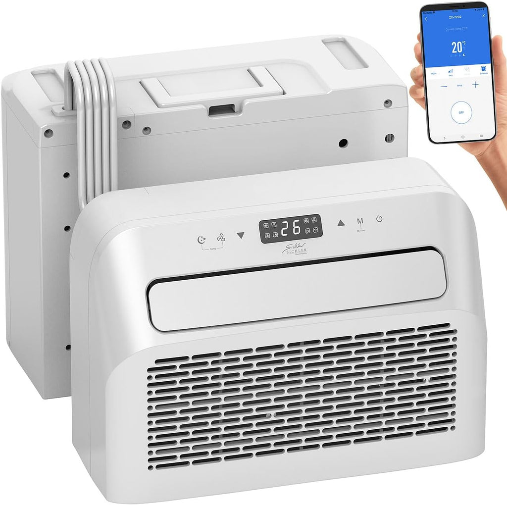 Sichler Haushaltsgeräte Condizionatore mobile: Condizionatore mobile split, funzione deumidificatore, WLAN e App, 5.000 BTU/h (Condizionatore roulotte, Mini condizionatore split, Condizionatore split senza forare)