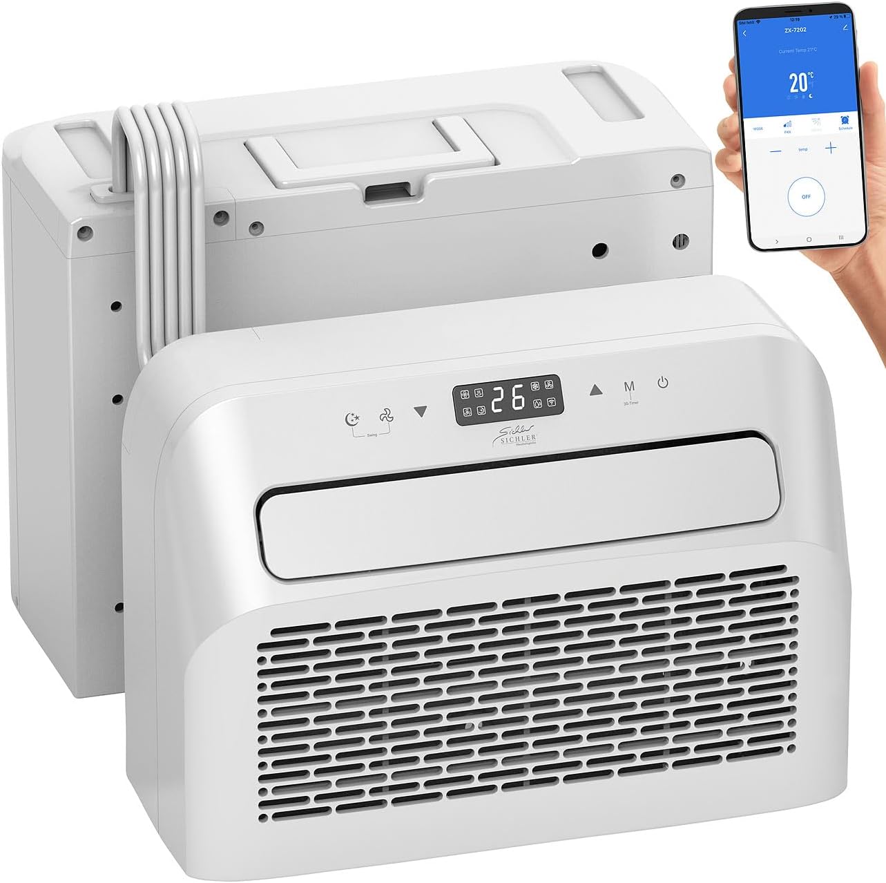 Sichler Haushaltsgeräte Condizionatore mobile: Condizionatore mobile split, funzione deumidificatore, WLAN e App, 5.000 BTU/h (Condizionatore roulotte, Mini condizionatore split, Condizionatore split senza forare)