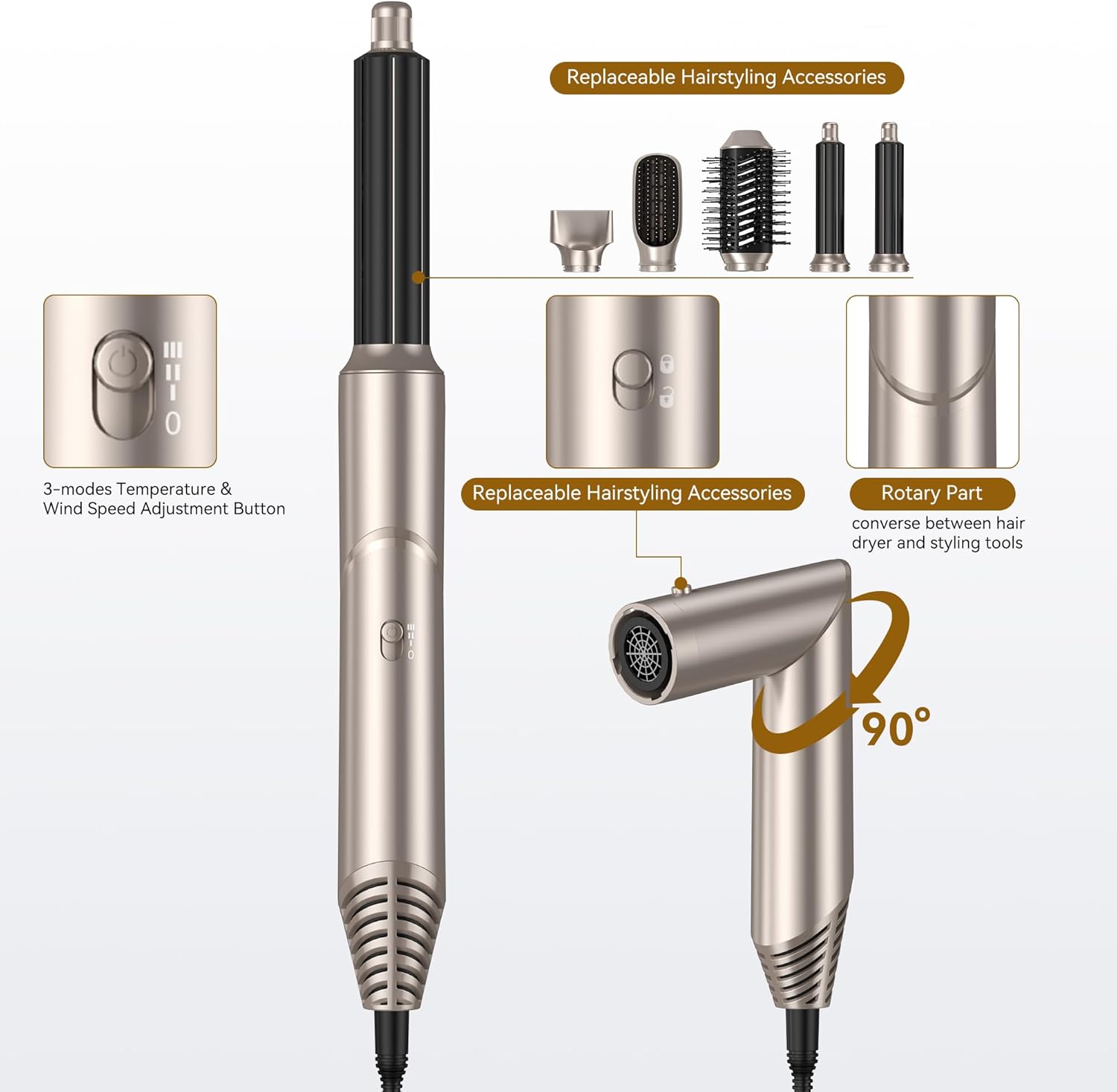 UKLISS 7 in 1 Pro Airstyler & Ionen Föhn [110,000RPM] High-speed Haartrockner Ionen Hair Dryer, mit Heißluft Lockenwickler Thermal Brush Haarglätterbürste Warmluftbürste Föhnbürste, 1200W/Blau