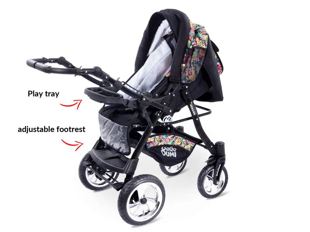 GaGaDumi Urbano 3 in 1 Kombikinderwagen Kinderwagen mit Autositz Komplettset incl Babyschale Buggy Wickeltasche Regenschutz Moskitonetz Voll-Gummireifen Beige/Schwarz