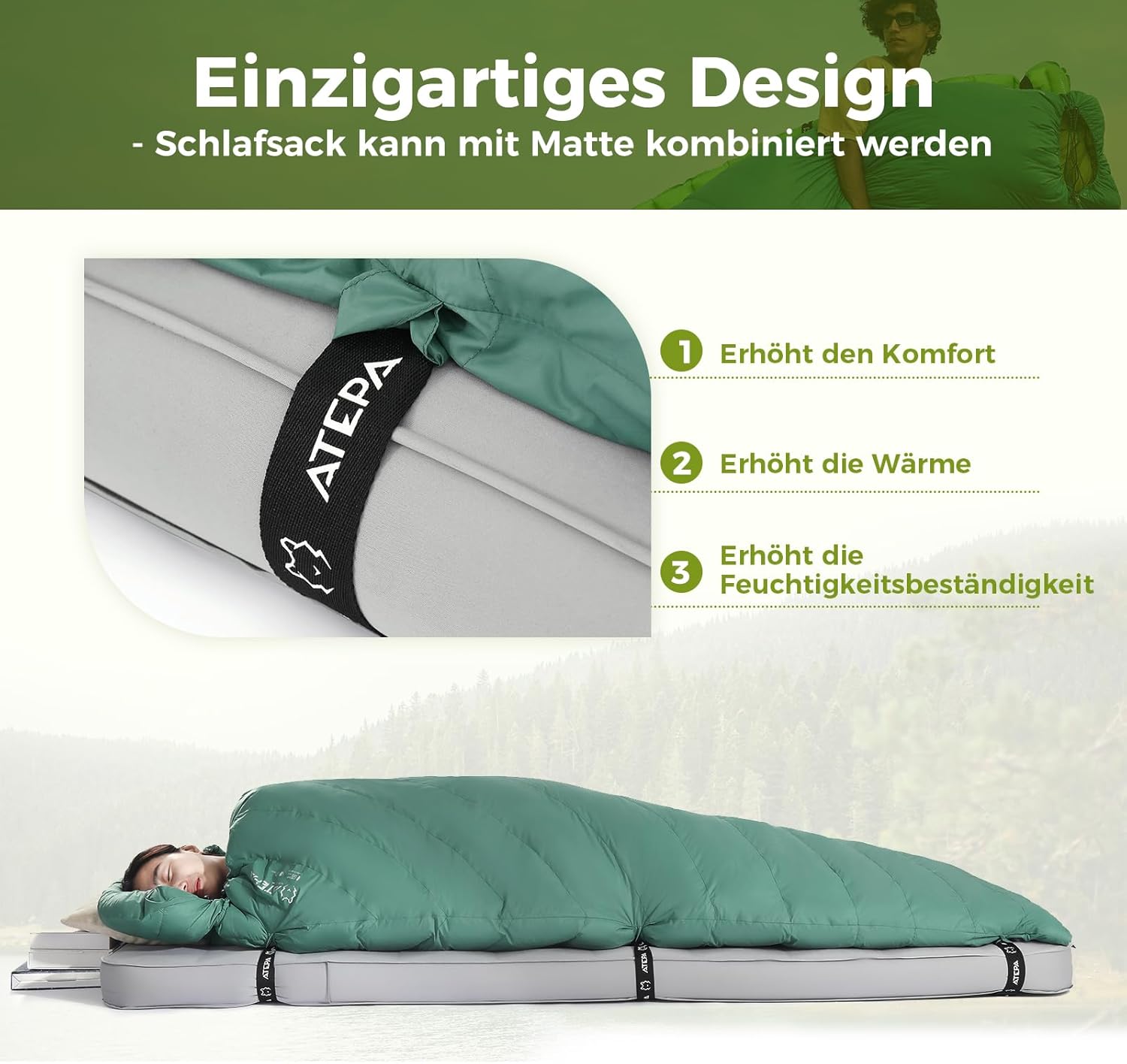 ATEPA Daunenschlafsack Winter Outdoor,Daunenschlafsack, Übergröße Ultraleichter, 3 Jahreszeiten Warm, XXL Leichtgewicht, großartiger Komfort, Ideal für Rucksacktouren Erwachsene Camping, Wandern