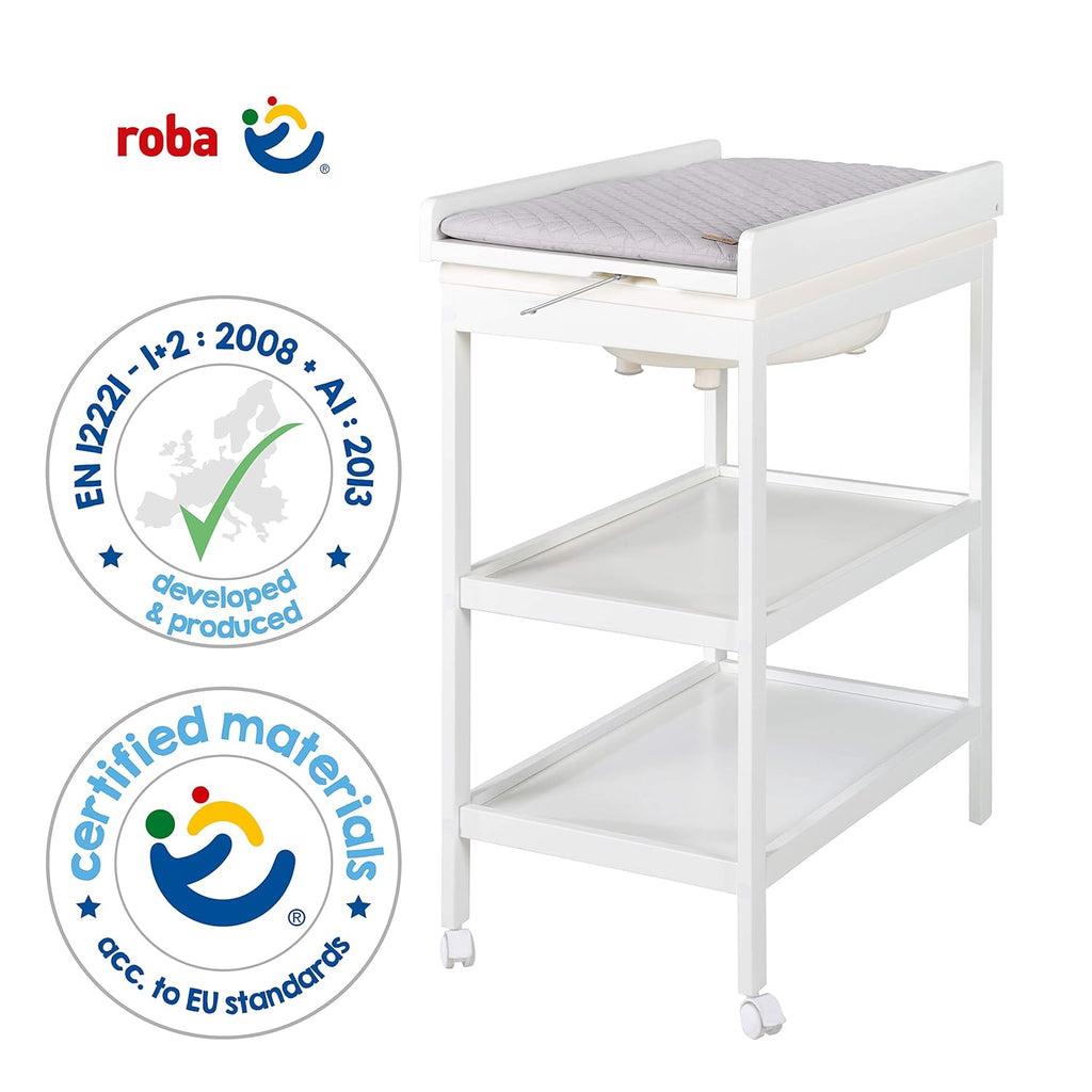 roba Fasciatoio da Bagno Combinato + Materassino Fasciatoio Style grigio - Fasciatoio Mobile Combinato con Vasca Integrata - con piano fasciatoio estraibile - Legno bianco