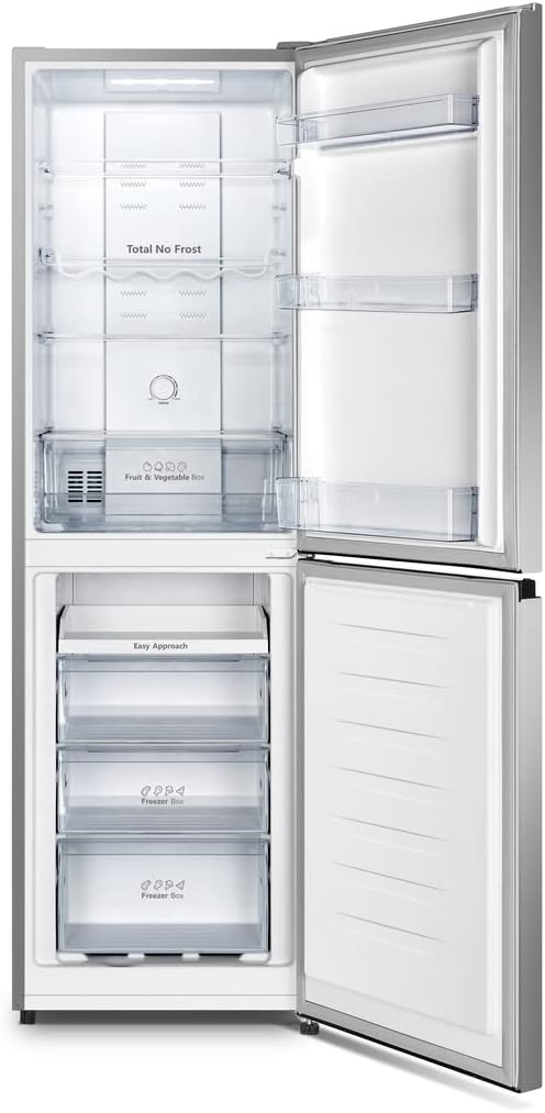 Hisense RB327N4ADD Frigorifero Combinato, Classe Energetica D, Total NoFrost, Porta Reversibile, Griglia Portabottiglie, Vano Frigo 171 Litri, Vano Congelatore 85 Litri, Look Acciaio Inox