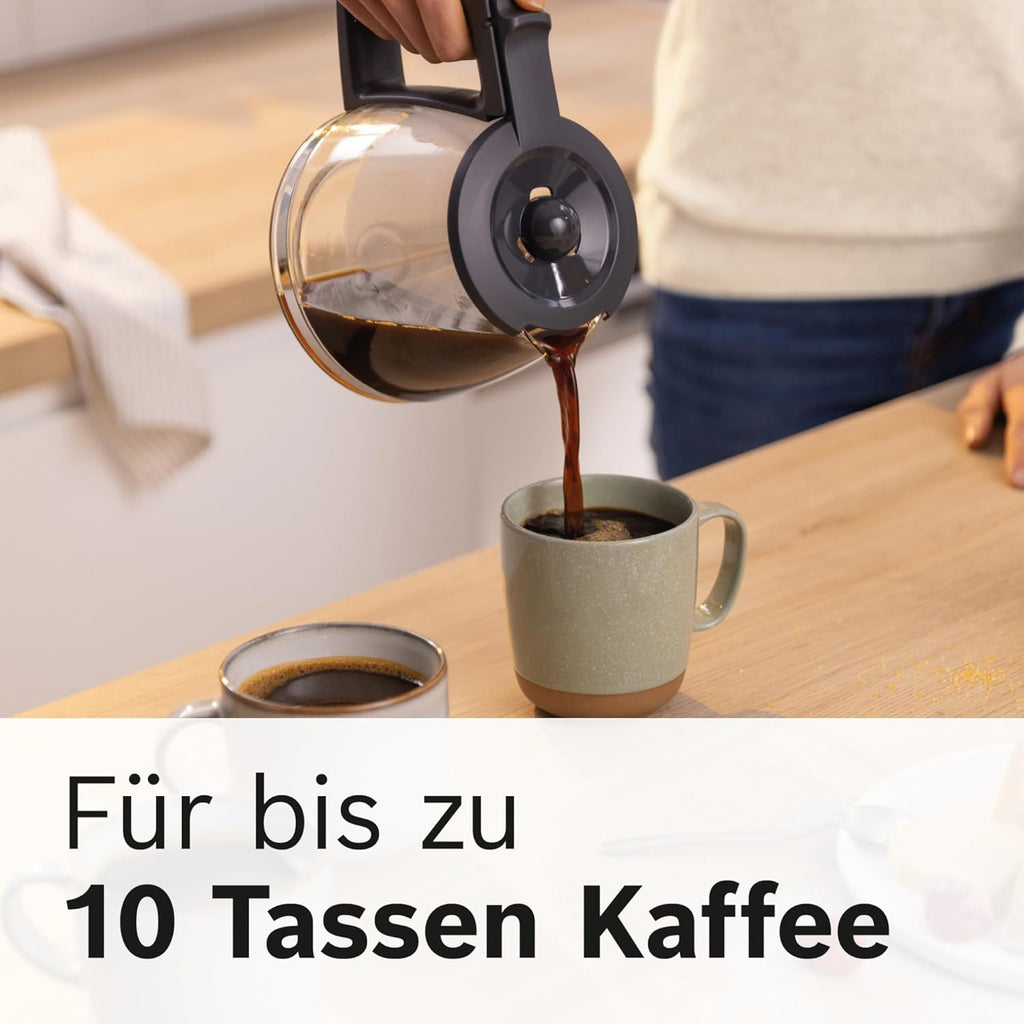 Bosch Filterkaffeemaschine MyMoment TKA3M134, Thermokanne 1 L, für 8-12 Tassen, Tropfstopp, schwenkbarer Filtertrger, Entkalkungsprogramm, abnehmbarer Wassertank, 1200 Watt, Schwarz matt