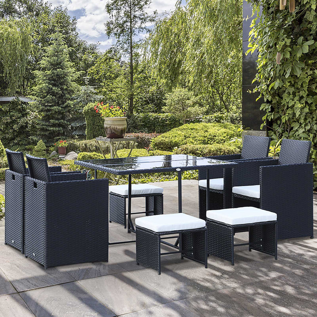 Set mobili da giardino in polyrattan Outsunny 9 pz. salvaspazio resistente alle intemperie