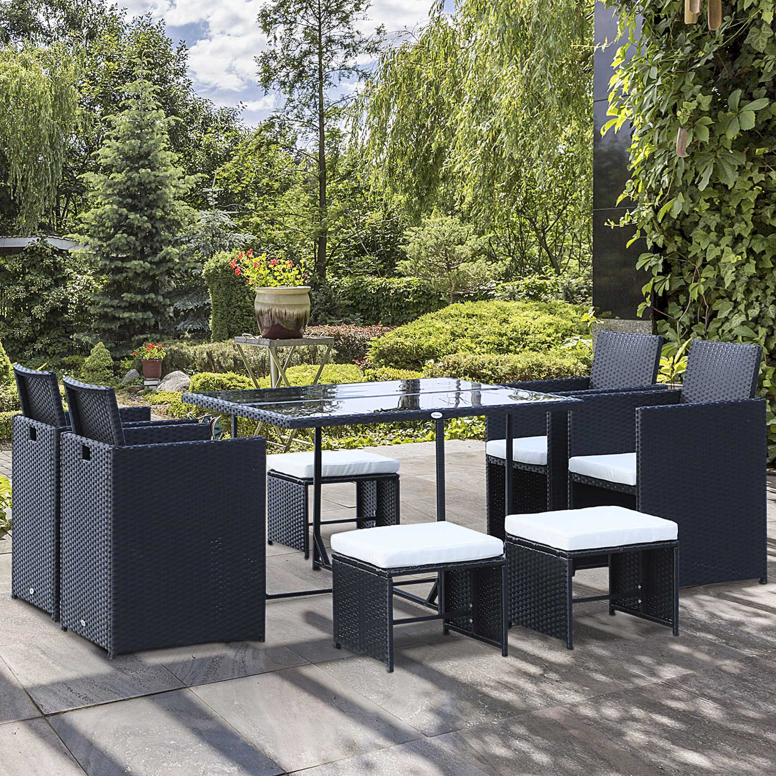 Set mobili da giardino in polyrattan Outsunny 9 pz. salvaspazio resistente alle intemperie