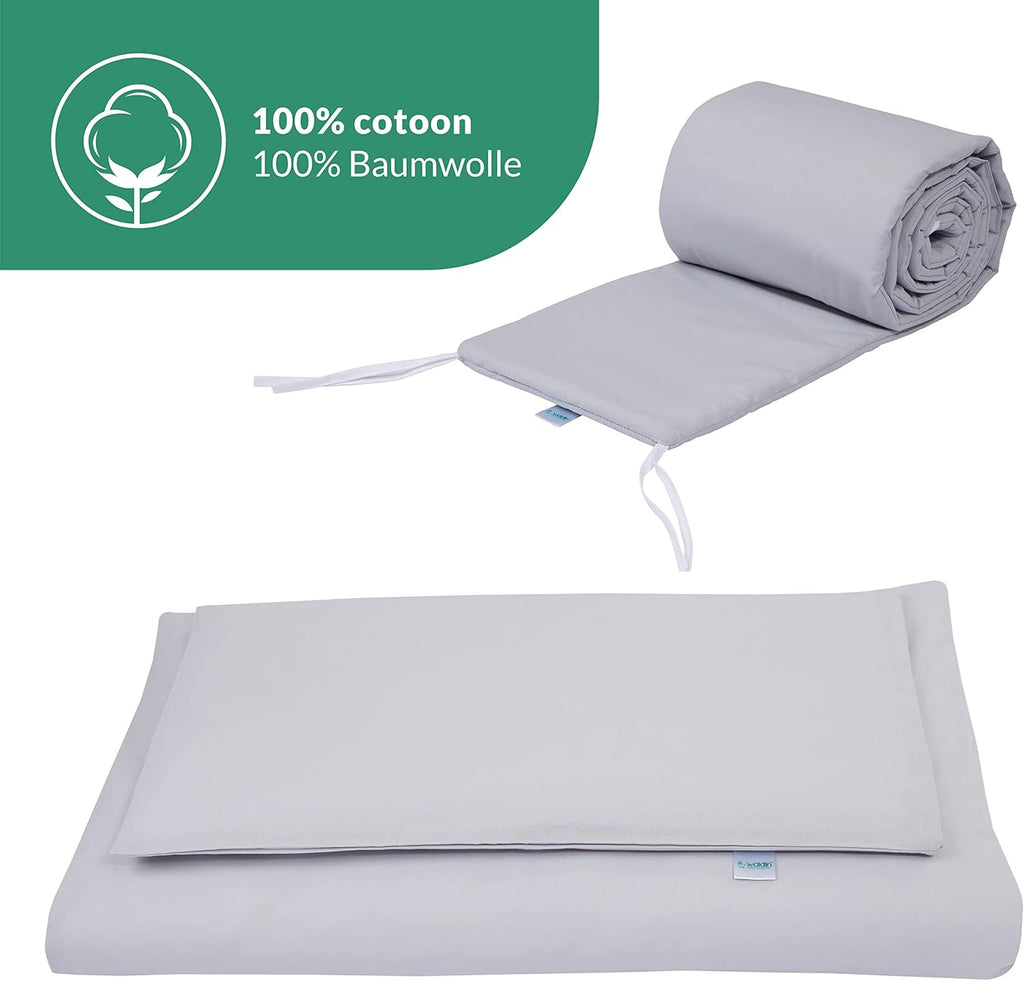 Waldin Lettino per bambini in legno 7in1 con materasso, Letto "Cresci con me", Ventilato, Base regolabile in 5 altezze, Set All-Inclusive, Legno Bianco