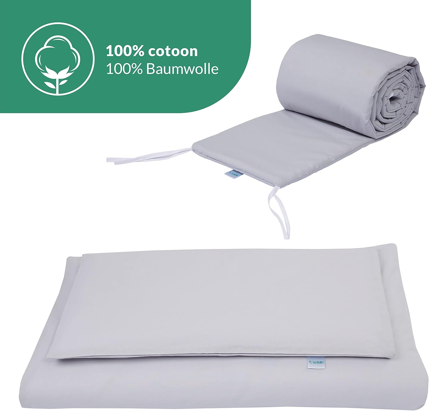 Waldin Lettino per bambini in legno 7in1 con materasso, Letto "Cresci con me", Ventilato, Base regolabile in 5 altezze, Set All-Inclusive, Legno Bianco