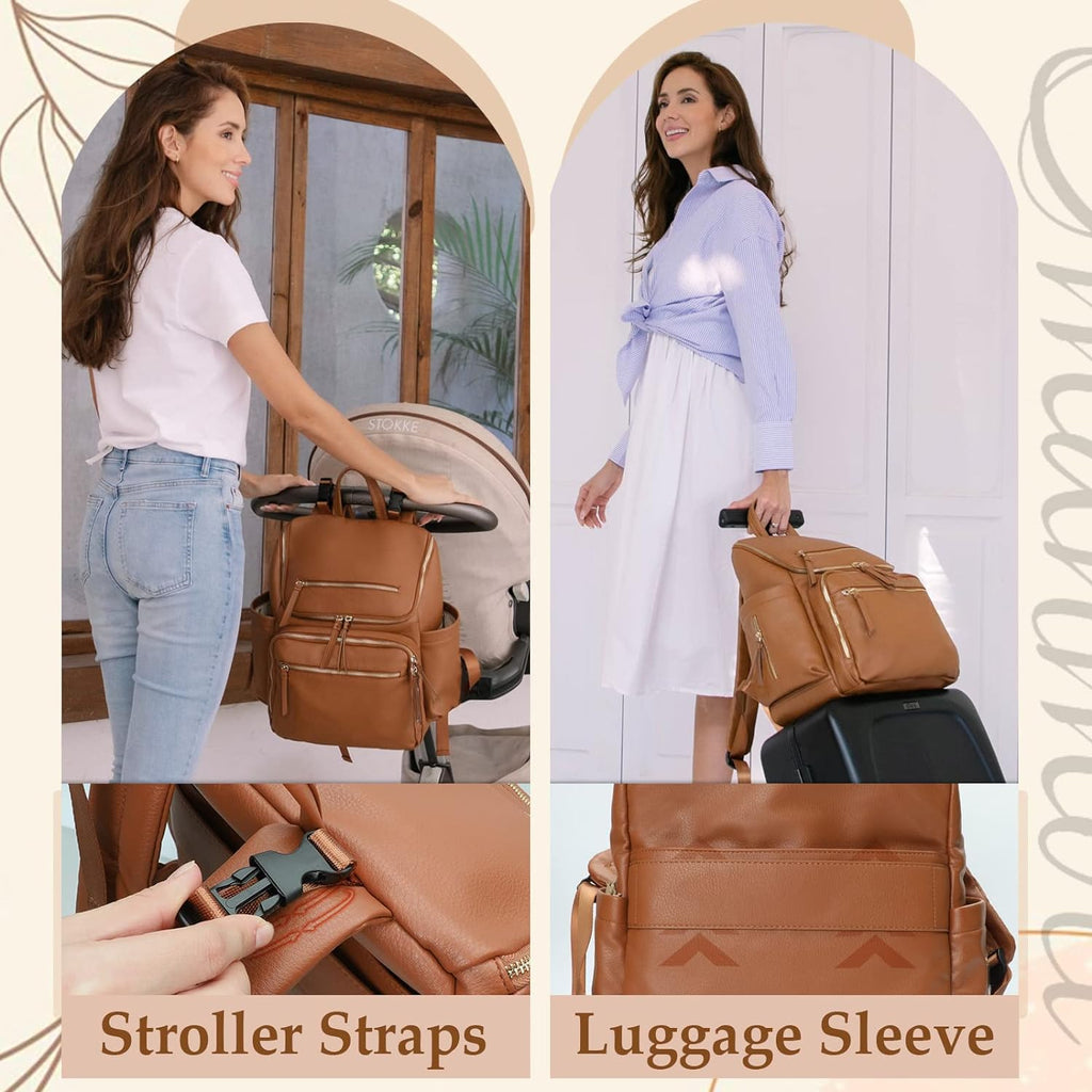 Borsa Fasciatoio Omanmoli, Zaino Grande in Pelle, con 17 Tasche Fasciatoio, Fasciatoio, Cinghie per Passeggino, 4 Tasche Isolate, Marrone