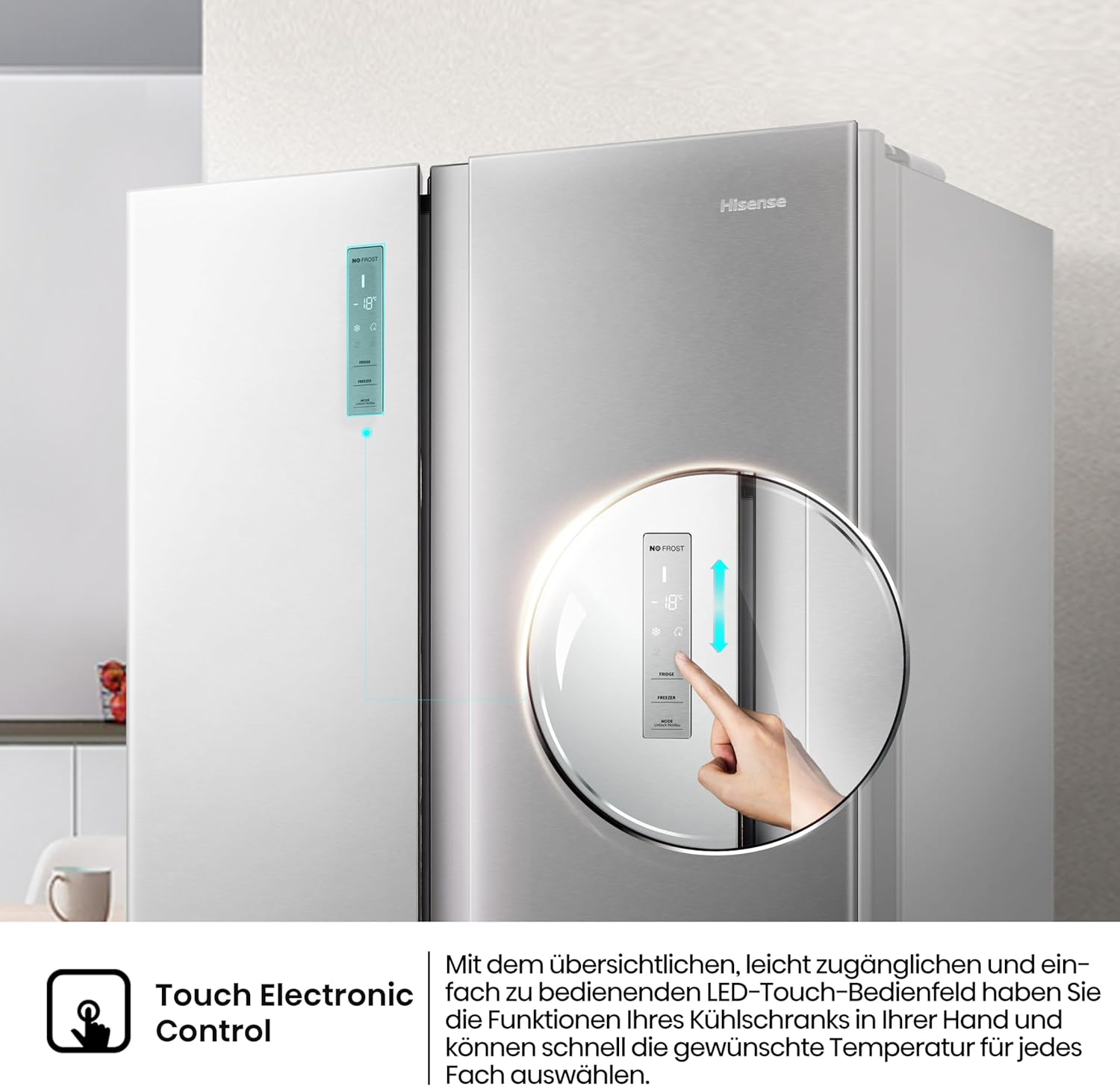 Hisense RS677N4BFD Frigorifero Americano Side by Side / Compressore Inverter / Porta Bottiglie / 2 FreshZone / Vano Verdure / Capacità Frigo 334 L / Capacità Congelatore 185 L / 41 dB / 247 kWh all'anno, Nero