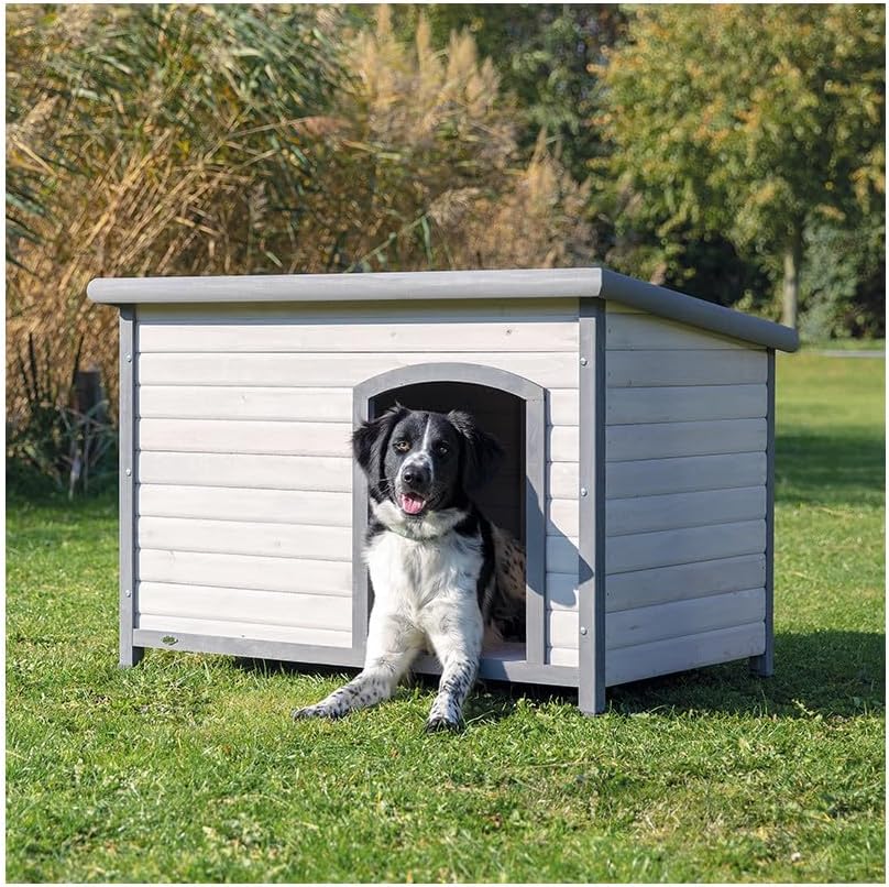 TRIXIE Cuccia per cani natura Classic tetto piatto, resistente alle intemperie e apribile, S–M: 85 × 58 × 60 cm, marrone - 39551