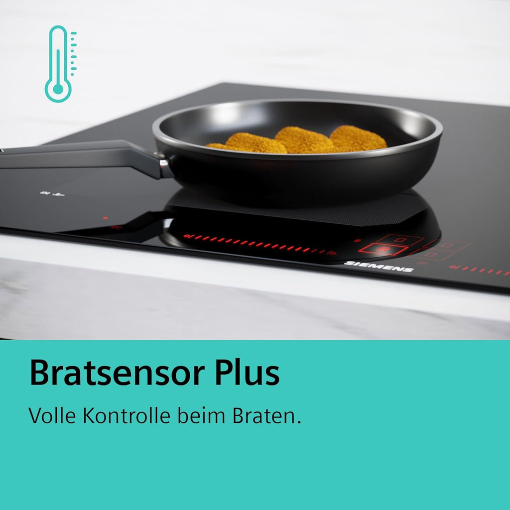 Siemens EX851LYV5E, iQ700, piano cottura a induzione intelligente 80 cm, autonomo, senza cornice, Touch & Slide, varioInduktion Plus, flexZone intelligenti, Bratsensor Plus, sistema cookConnect, Nero