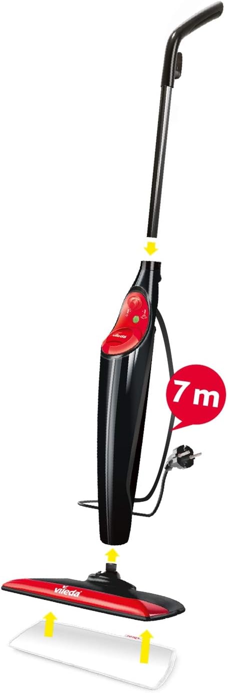 Vileda Steam PLUS XXL Dampfreiniger, hygienische Bodenreinigung von groen Flchen, entfernt bis zu 99,9% der Bakterien und Viren*, für alle Bden, ideal für Teppiche, breit