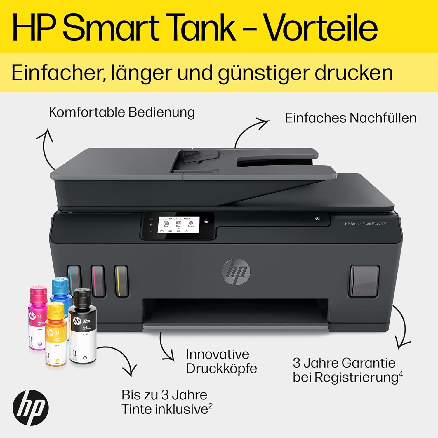 Stampante multifunzione 4 in 1 HP Smart Tank 7605 (Wi-Fi; fronte/retro; ADF) – 3 anni di inchiostro incluso, 3 anni di garanzia, serbatoio d'inchiostro grande, alta resa, stampa di alta qualità