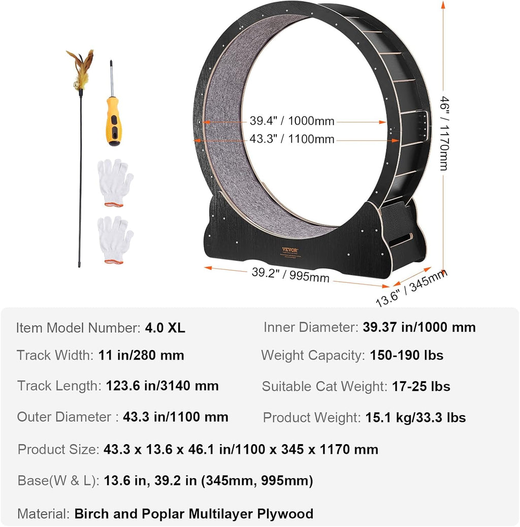 VEVOR Katzenlaufrad 1320x340x1415mm Laufrad Katzen aus Birken-& Pappelsperrholz Katzenrad Geruscharm Abnehmbare Innenmatte Cat Wheel Geeignet für Katzen mit einem Gewicht von 8kg bis 14kg