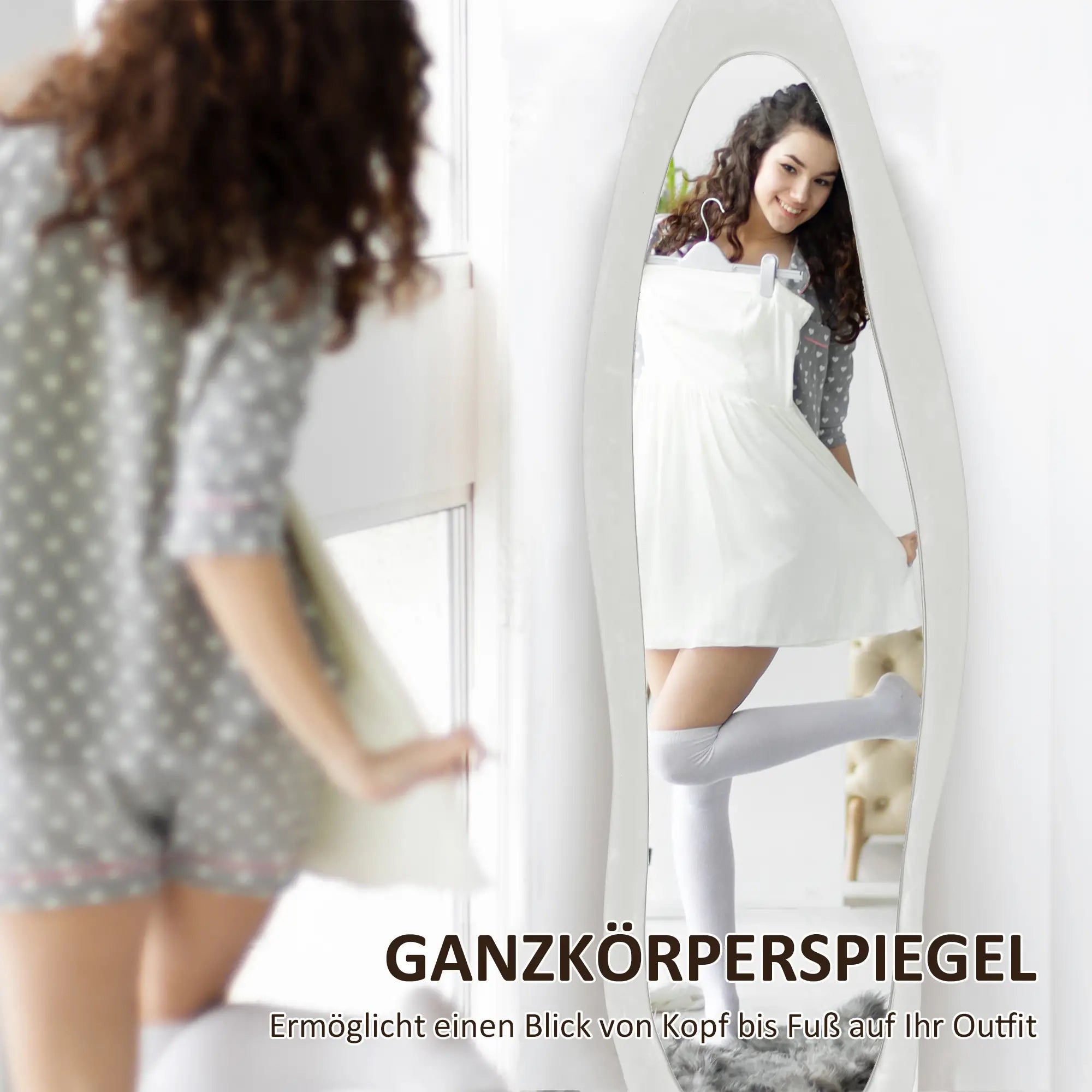 HOMCOM Standspiegel Ganzkörperspiegel wellenförmig splitterfest Weiß