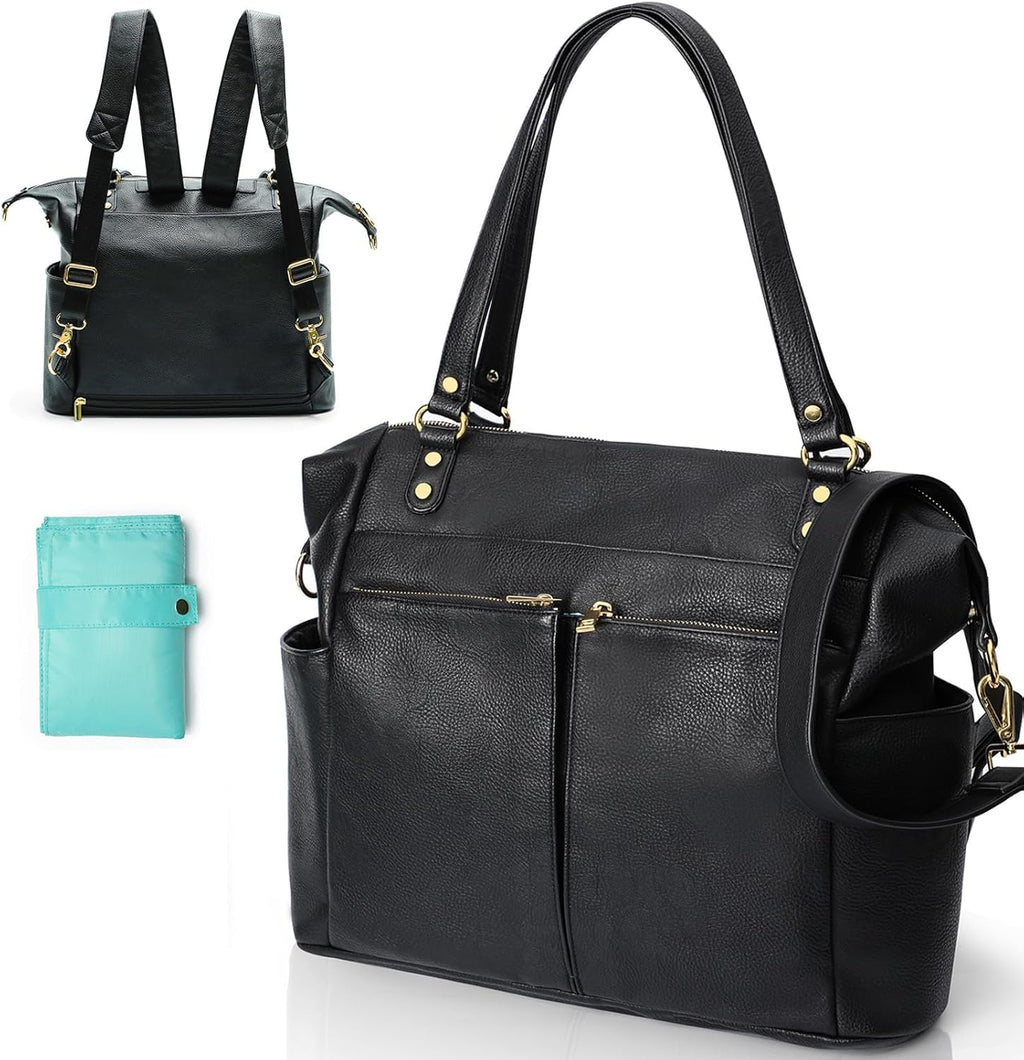 MOMINSIDE Wickeltasche, Tragetasche, Leder-Wickeltasche, Rucksack mit 14 Taschen für Mama, Papa, Suche nach der Baby-Wunschliste, große Reise-Babytasche für Jungen und Mädchen mit 4 isolierten