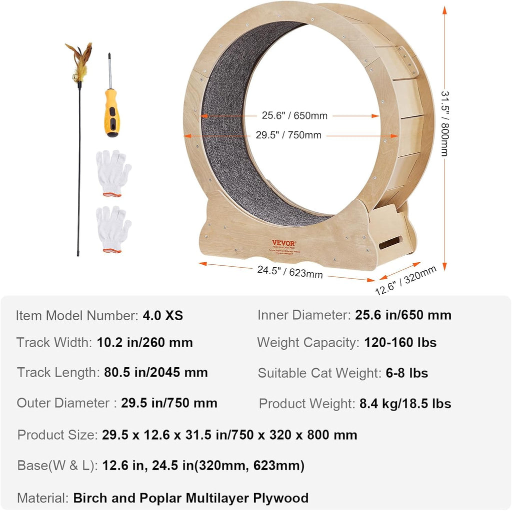 VEVOR Katzenlaufrad 1320x340x1415mm Laufrad Katzen aus Birken-& Pappelsperrholz Katzenrad Geruscharm Abnehmbare Innenmatte Cat Wheel Geeignet für Katzen mit einem Gewicht von 8kg bis 14kg