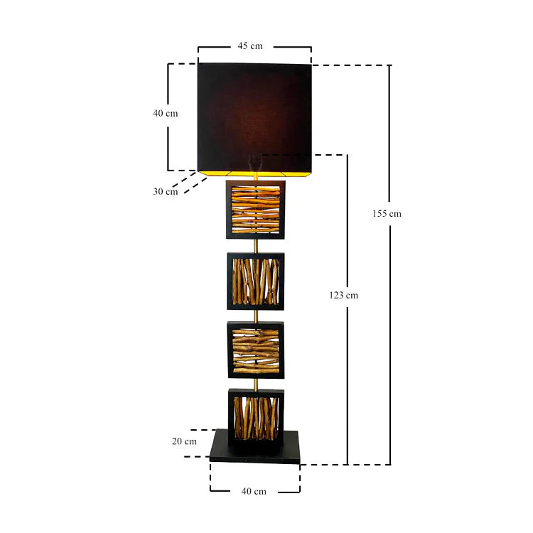 Lampada da terra di design REMA 163 cm con base in legno in stile legno di mare