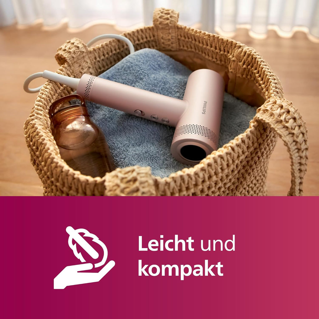 Philips Asciugacapelli ad Alta Velocità Serie 8000, ThermoShield Advanced, Ionic, Concentratore & Diffusore, Cura del Cuoio Capelluto, 1400 W, Rose Champagne, Modello BHD837/10