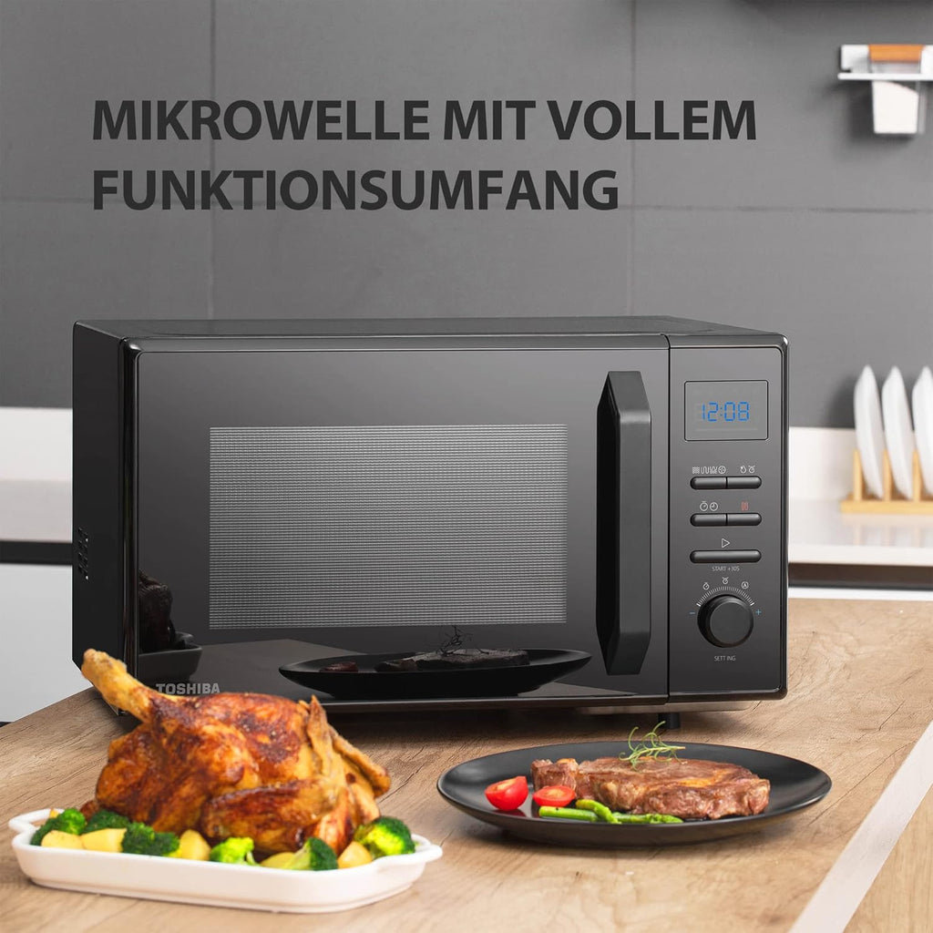 Forno a microonde a libera installazione Toshiba MW2-MM20PF(BK) / microonde singolo / 20L / 800W / 5 livelli di potenza con pratica funzione di scongelamento/illuminazione interna a LED/Nero
