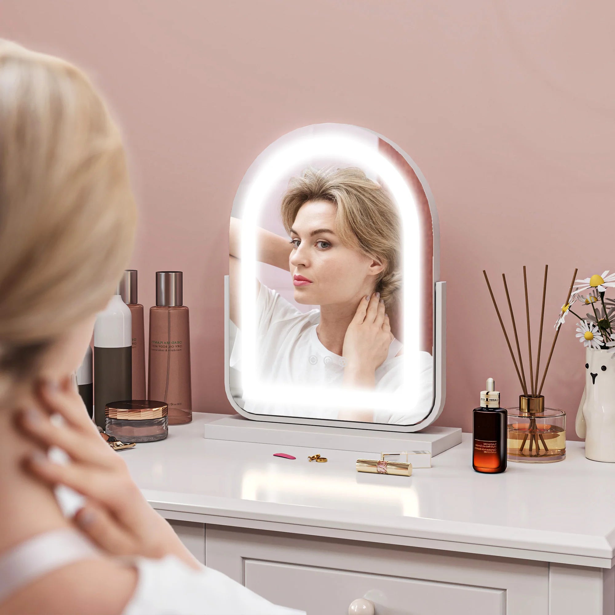 HOMCOM Specchio per Trucco con Illuminazione LED Controllo Touch Bianco