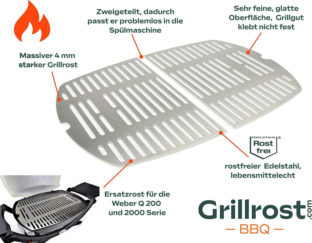 Griglie in acciaio inox per Weber Q300/3000 | lavabili in lavastoviglie - set da 2 pezzi