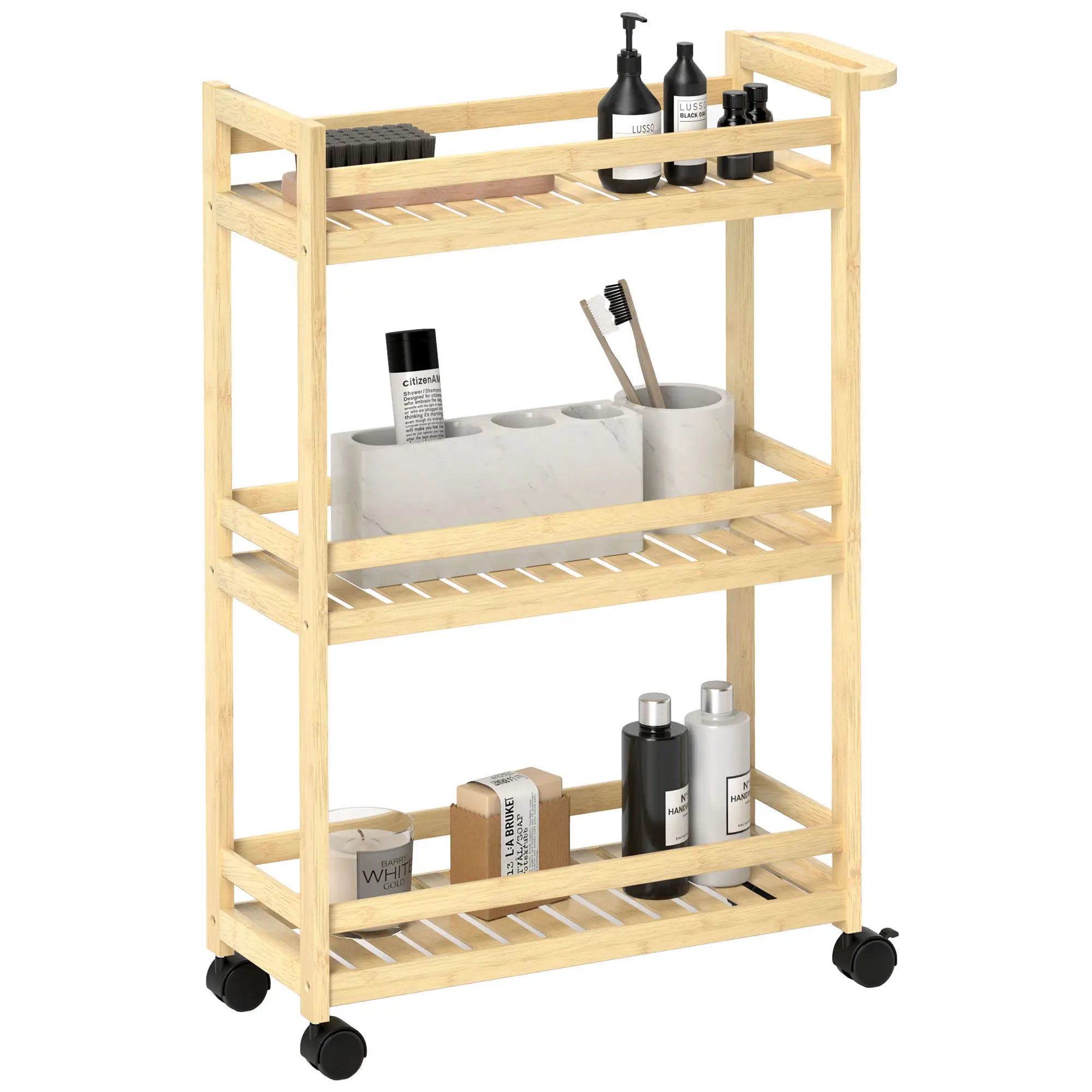 HOMCOM Carrello da Cucina con Ruote e Ripiani a Doghe in Bambù