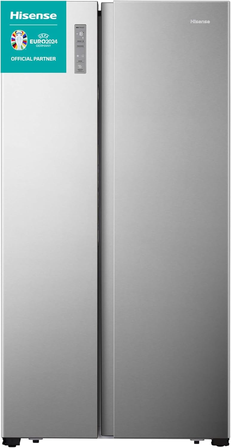 Hisense RS677N4BFD Frigorifero Americano Side by Side / Compressore Inverter / Porta Bottiglie / 2 FreshZone / Vano Verdure / Capacità Frigo 334 L / Capacità Congelatore 185 L / 41 dB / 247 kWh all'anno, Nero