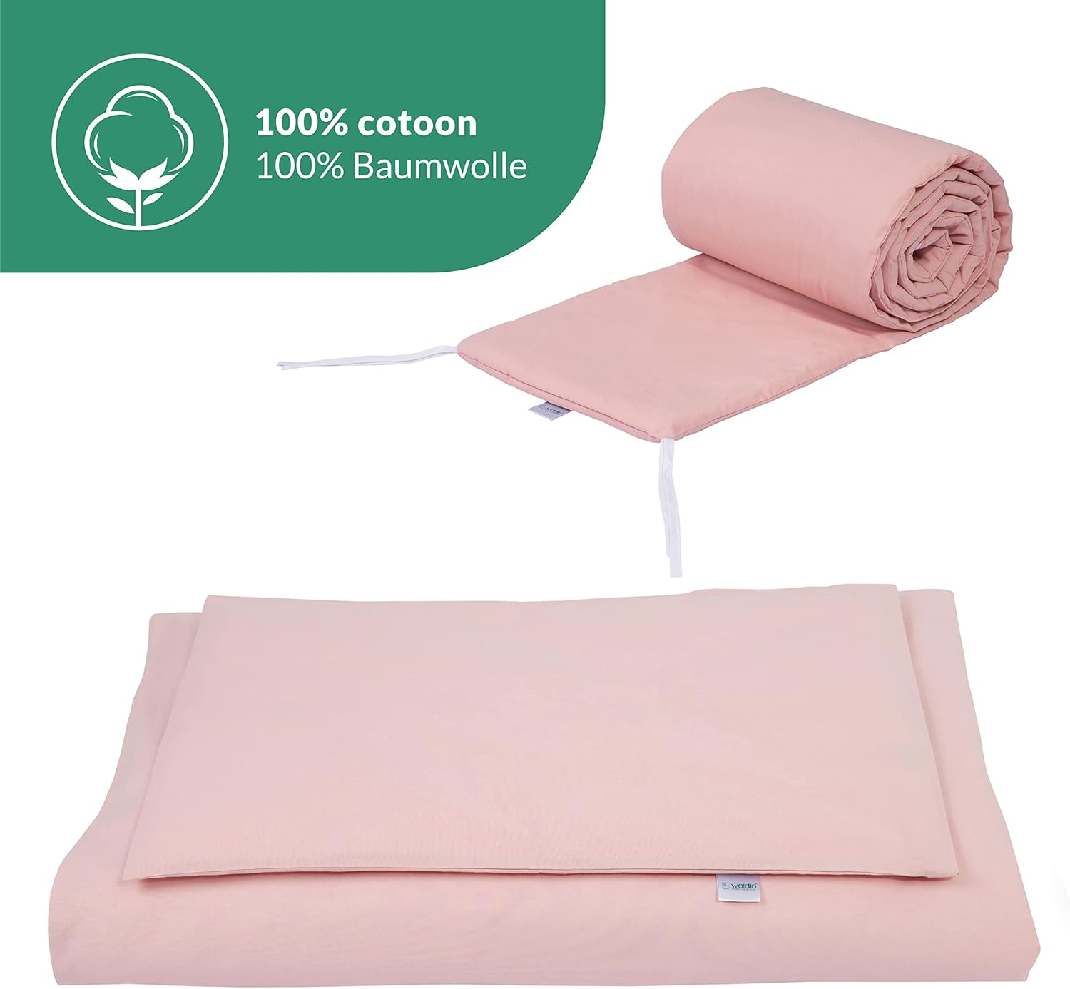 Waldin Lettino per bambini in legno 7in1 con materasso, Letto "Cresci con me", Ventilato, Base regolabile in 5 altezze, Set All-Inclusive, Legno Bianco