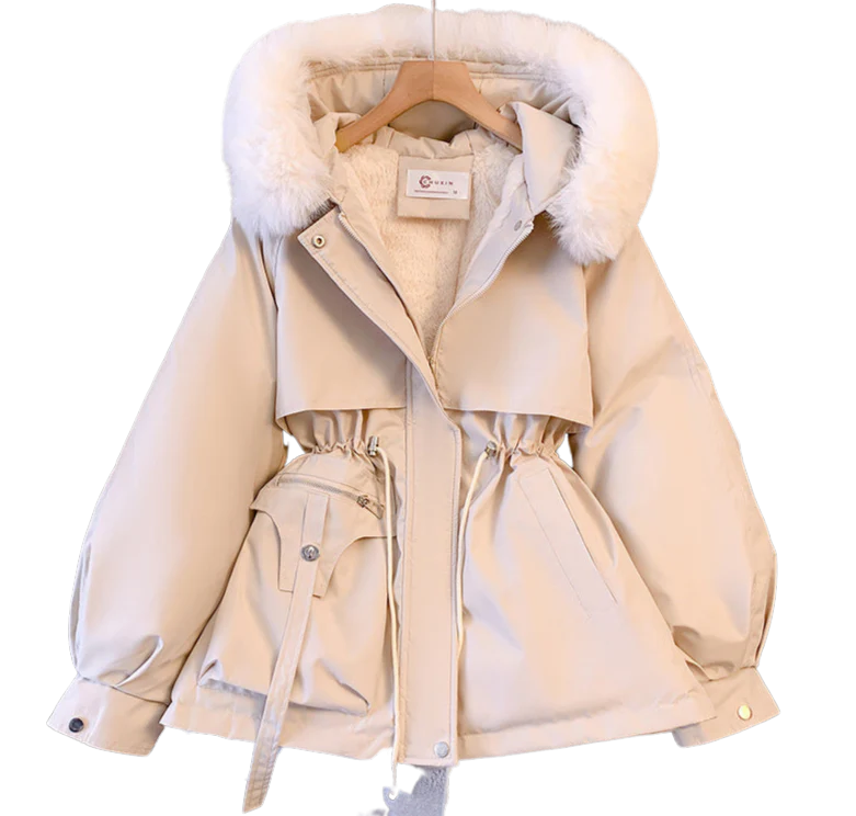Elegante cappotto invernale con cappuccio da donna