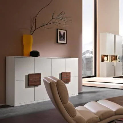 RMW Highboard Lavita laccato opaco con maniglie in legno di testa, L/A/P 240 x 112,7 x 39,6 cm