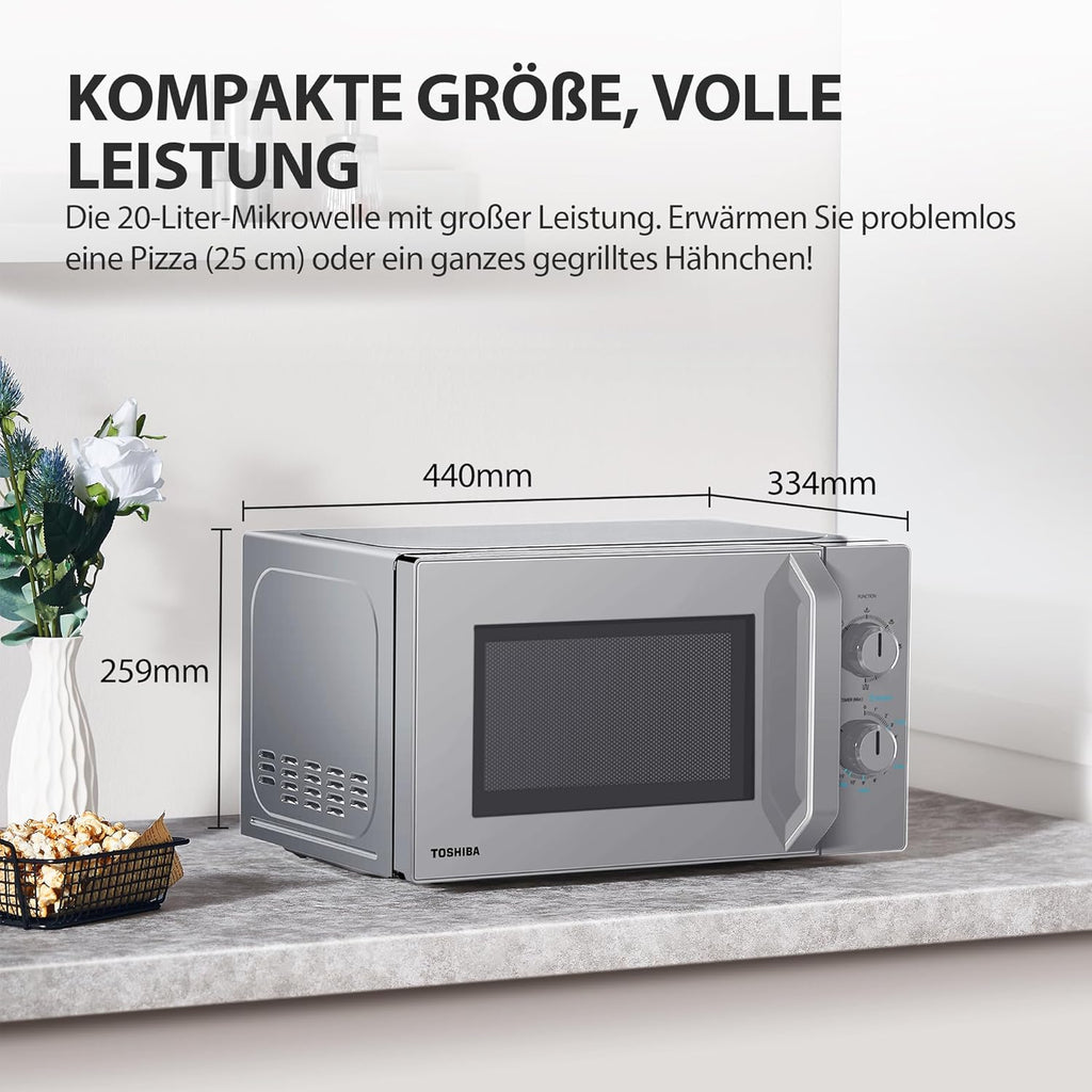 Toshiba MV-AM20T(BK) Microonde/Microonde Solo/ 20 L/ 800 W/ 5 Livelli di Potenza/ 12 Programmi Automatici/Interno in Smalto/Facile da Pulire/Funzione Scongelamento/Piatto Girevole in Vetro (24,5 cm)/Nero