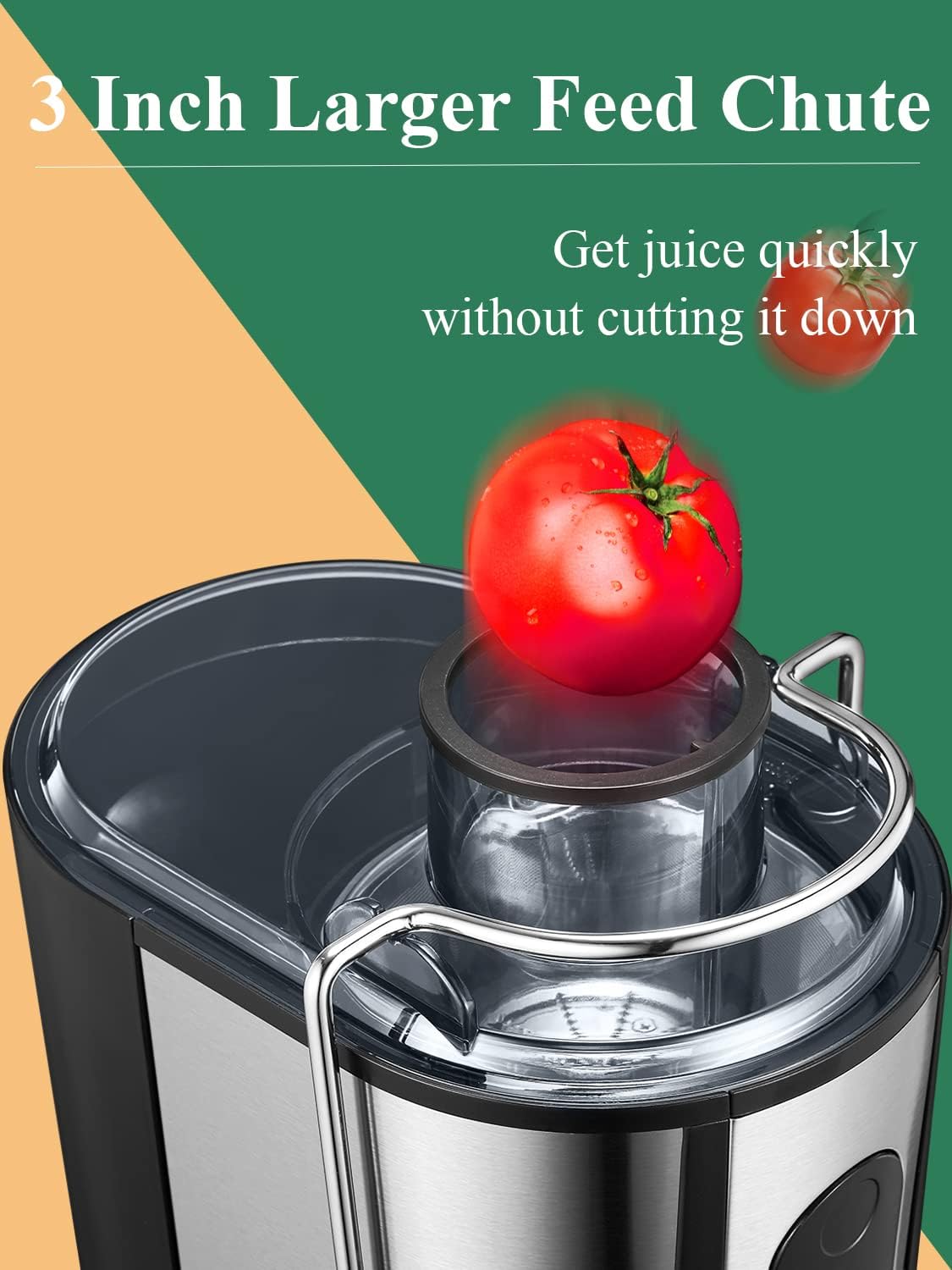 Juilist Entsafter Gemüse und Obst, 600W Juicer mit Groer Einfüllschacht (65 mm), 2 Geschwindigkeitsstufen, Anti-Tropf-System & Anti-Rutsch-Füe, Leicht zu bedienen und zu reinigen