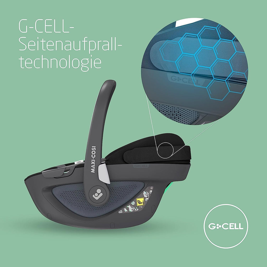 Maxi-Cosi Pebble 360 i-Size Babyschale Drehbar, Neugeborenen Autositz 360 Grad, 0–15 Monate (40–83 cm), Drehung mit einer, ClimaFlow, Easy-In-Gurt, G-CELL Seitenaufprallschutz, Essential Graphite
