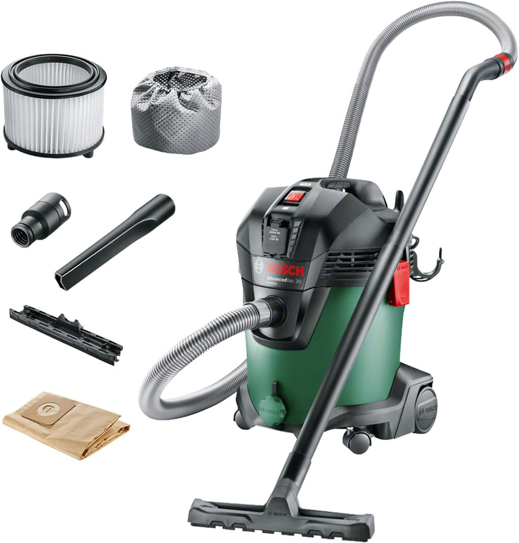 Aspiratore Bosch per solidi e liquidi AdvancedVac 20 (1200 Watt, capacità serbatoio 20 litri, in scatola di cartone)
